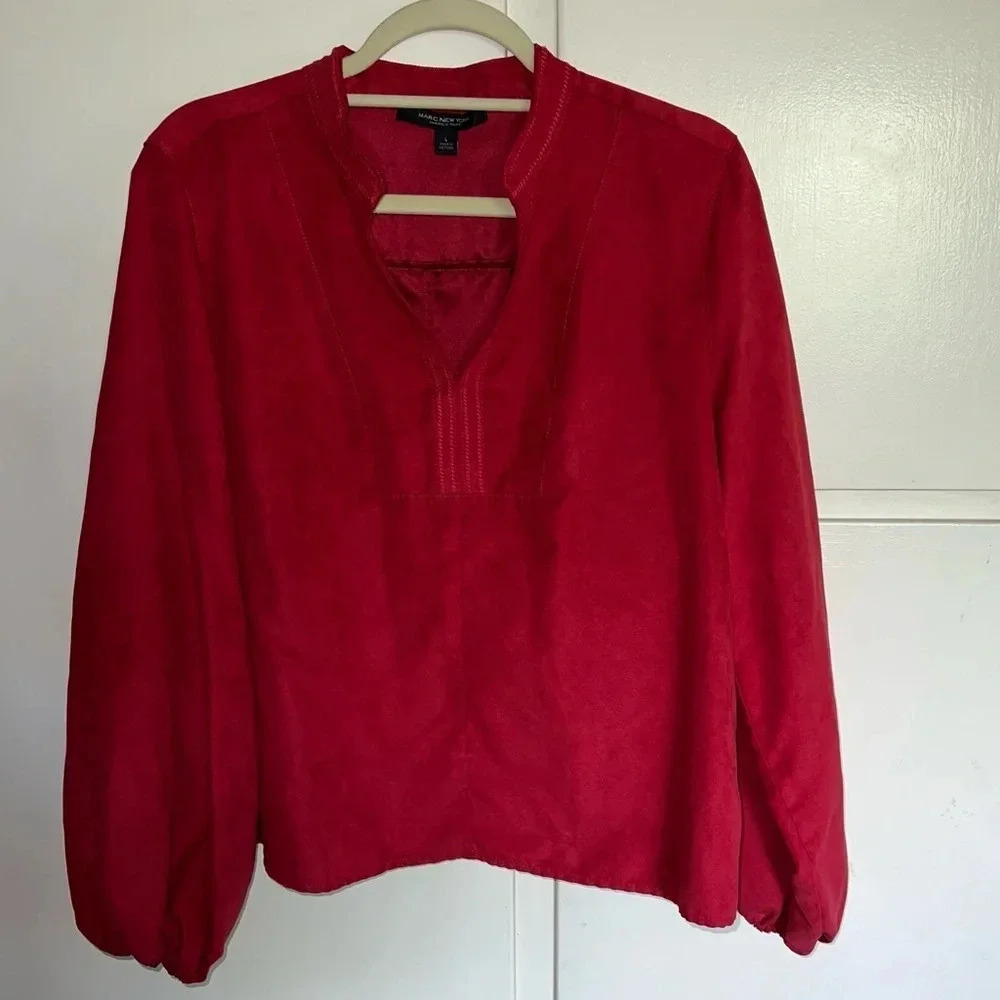 Marc New York Red Suede Balloon Sleeve Blouse Size Large‎